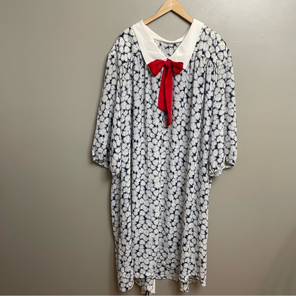 Robert Too! Dress 1980s Floral Nautical Joe white red bow sailor